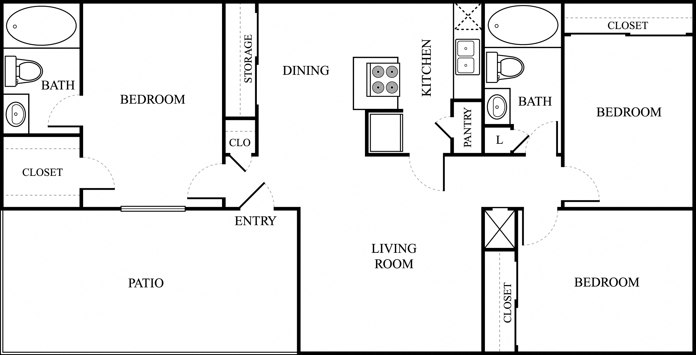 Floor plan for 3 beds, 2 baths, 1248 sqft